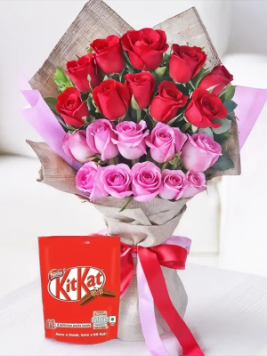  Send Flowers in Antalya - Pink and Red Rose Bouquet + Delicious Chocolate
